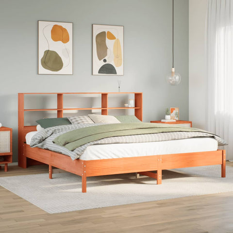 vidaXL Bookcase Bed without Mattress Wax Brown 180x200 cm Super King Solid Wood Pine