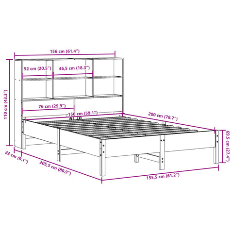 vidaXL Bookcase Bed without Mattress 150x200 cm King Size Solid Wood Pine
