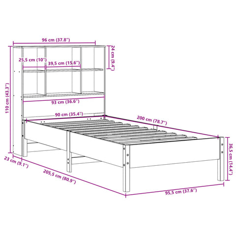 vidaXL Bookcase Bed without Mattress White 90x200 cm Solid Wood Pine