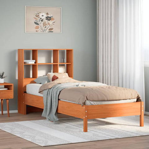 vidaXL Bookcase Bed without Mattress Wax Brown 90x200 cm Solid Wood Pine
