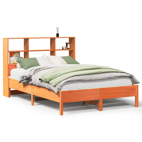 vidaXL Bookcase Bed without Mattress Wax Brown 135x190 cm Double Solid Wood Pine