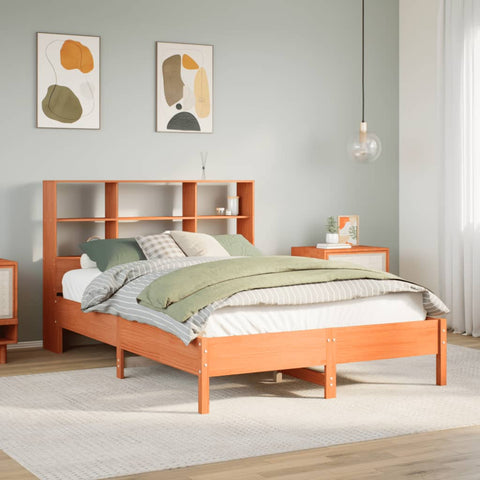 vidaXL Bookcase Bed without Mattress Wax Brown 135x190 cm Double Solid Wood Pine