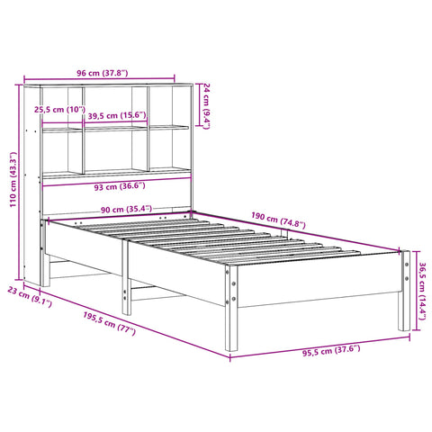 vidaXL Bookcase Bed without Mattress White 90x190 cm Single Solid Wood Pine