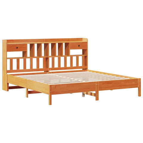 vidaXL Bookcase Bed without Mattress Wax Brown 200x200 cm Solid Wood Pine