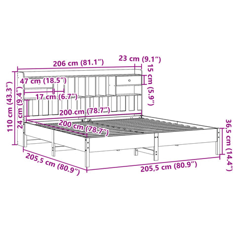 vidaXL Bookcase Bed without Mattress Wax Brown 200x200 cm Solid Wood Pine
