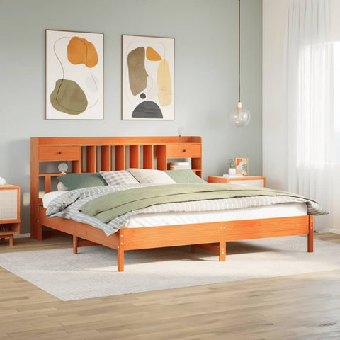 vidaXL Bookcase Bed without Mattress Wax Brown 200x200 cm Solid Wood Pine