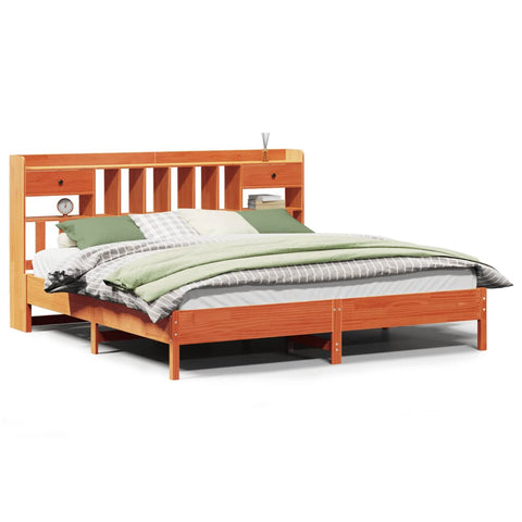 vidaXL Bookcase Bed without Mattress Wax Brown 180x200 cm Super King Solid Wood Pine