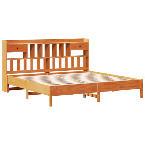 vidaXL Bookcase Bed without Mattress Wax Brown 180x200 cm Super King Solid Wood Pine