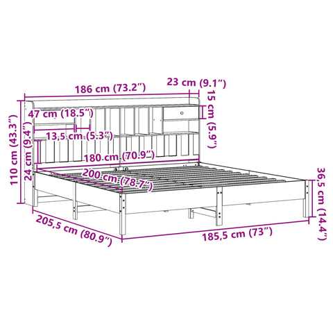vidaXL Bookcase Bed without Mattress Wax Brown 180x200 cm Super King Solid Wood Pine
