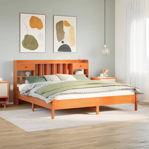 vidaXL Bookcase Bed without Mattress Wax Brown 180x200 cm Super King Solid Wood Pine