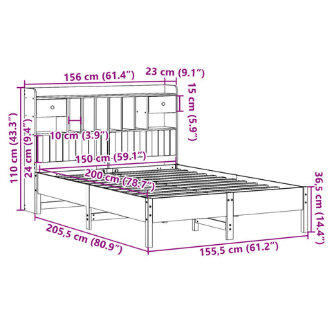 vidaXL Bookcase Bed without Mattress 150x200 cm King Size Solid Wood Pine