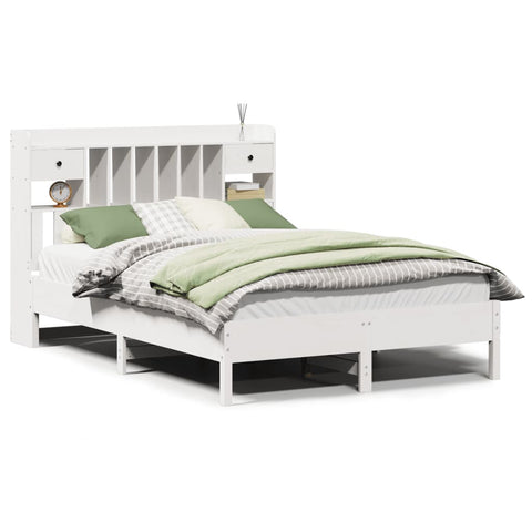 vidaXL Bookcase Bed without Mattress White 150x200 cm King Size Solid Wood Pine