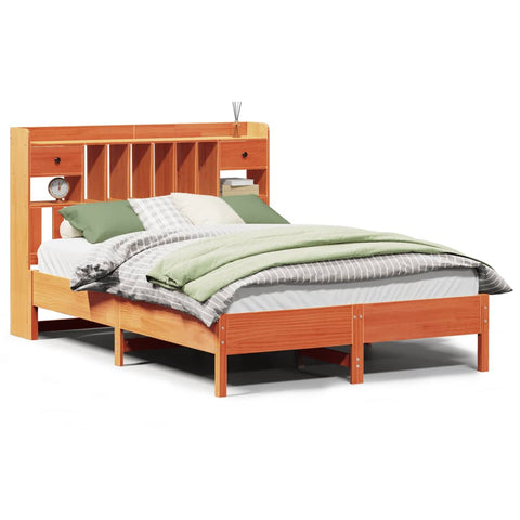 vidaXL Bookcase Bed without Mattress Wax Brown 140x200 cm Solid Wood Pine