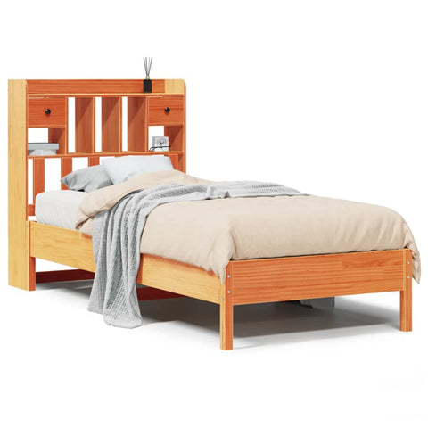 vidaXL Bookcase Bed without Mattress Wax Brown 90x200 cm Solid Wood Pine