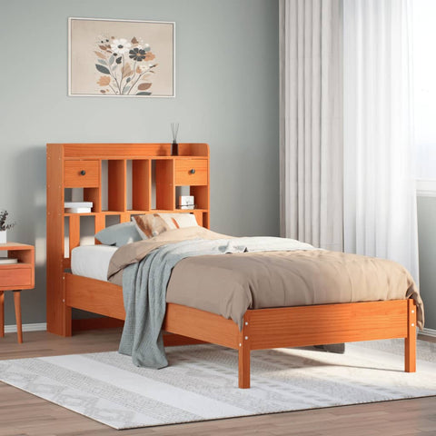 vidaXL Bookcase Bed without Mattress Wax Brown 90x190 cm Single Solid Wood Pine