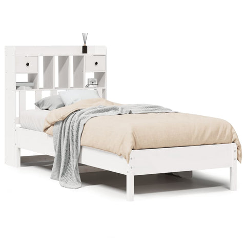 vidaXL Bookcase Bed without Mattress White 75x190 cm Small Single Solid Wood Pine