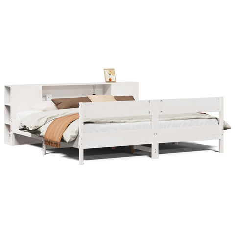 vidaXL Bookcase Bed without Mattress White 200x200cm Solid Wood Pine
