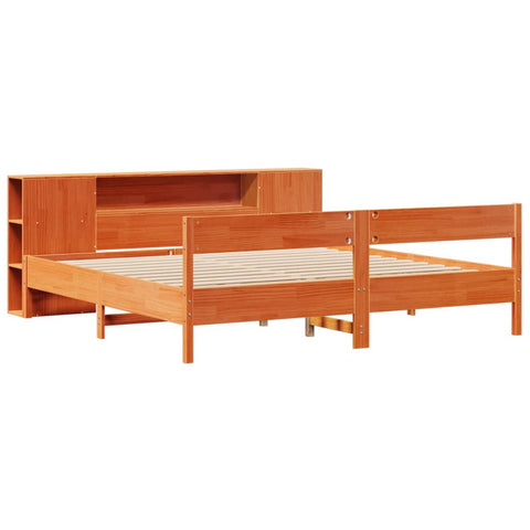 vidaXL Bookcase Bed without Mattress Wax Brown 180x200 cm Super King Solid Wood Pine