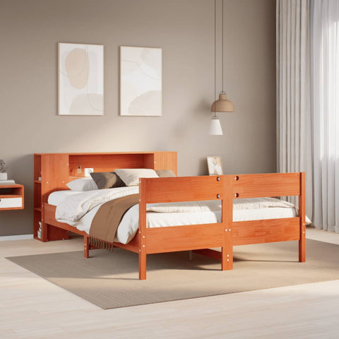 vidaXL Bookcase Bed without Mattress Wax Brown 160x200cm Solid Wood Pine