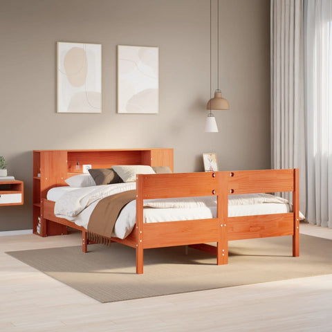 vidaXL Bookcase Bed without Mattress Wax Brown 140x200cm Solid Wood Pine