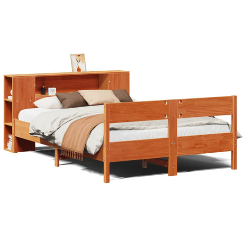 vidaXL Bookcase Bed without Mattress Wax Brown 135x190 cm Double Solid Wood Pine