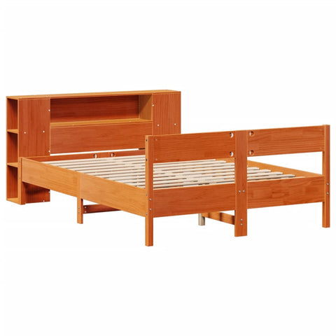vidaXL Bookcase Bed without Mattress Wax Brown 135x190 cm Double Solid Wood Pine