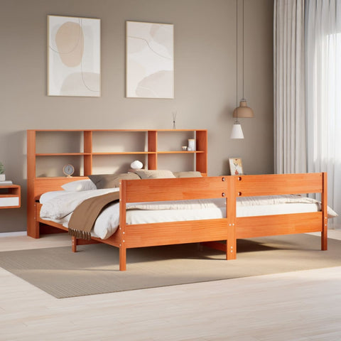 vidaXL Bookcase Bed without Mattress Wax Brown 180x200 cm Super King Solid Wood Pine