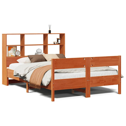vidaXL Bookcase Bed without Mattress Wax Brown 160x200cm Solid Wood Pine
