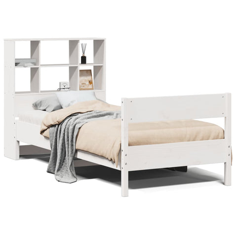 vidaXL Bookcase Bed without Mattress White 90x190 cm Small Single Solid Wood Pine
