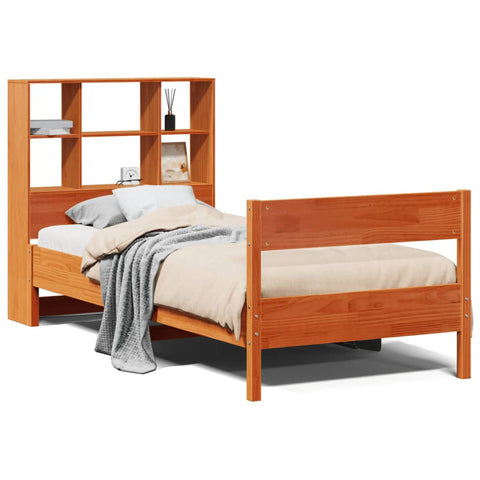 vidaXL Bookcase Bed without Mattress Wax Brown 90x190 cm Small Single Solid Wood Pine
