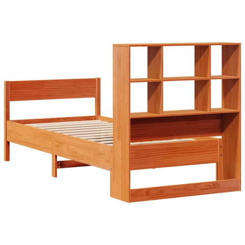 vidaXL Bookcase Bed without Mattress Wax Brown 90x190 cm Small Single Solid Wood Pine