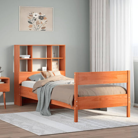 vidaXL Bookcase Bed without Mattress Wax Brown 90x190 cm Small Single Solid Wood Pine