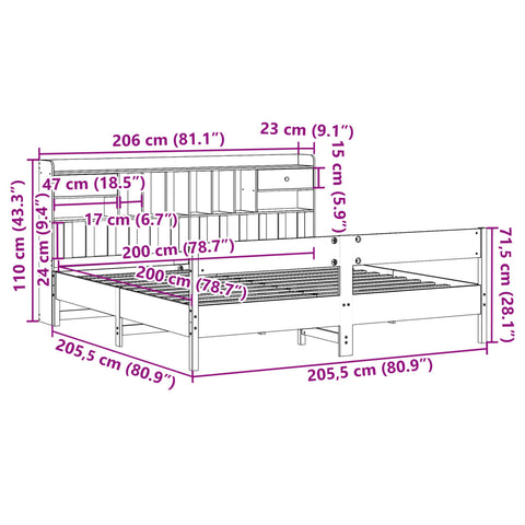 vidaXL Bookcase Bed without Mattress Wax Brown 200x200cm Solid Wood Pine