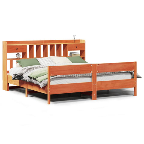 vidaXL Bookcase Bed without Mattress Wax Brown 180x200cm Super King Solid Wood Pine