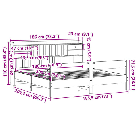vidaXL Bookcase Bed without Mattress Wax Brown 180x200cm Super King Solid Wood Pine
