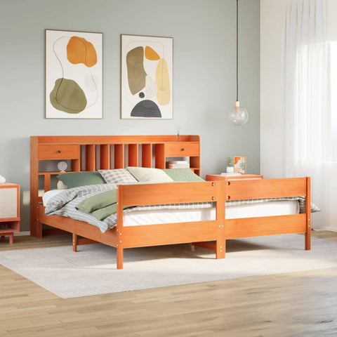 vidaXL Bookcase Bed without Mattress Wax Brown 180x200cm Super King Solid Wood Pine