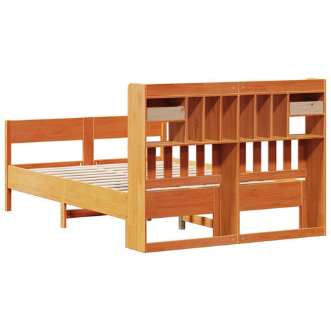 vidaXL Bookcase Bed without Mattress Wax Brown 160x200cm Solid Wood Pine
