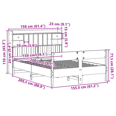 vidaXL Bookcase Bed without Mattress 150x200cm King Size Solid Wood Pine