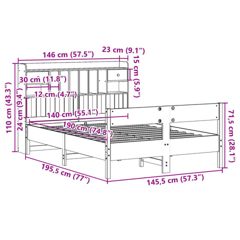 vidaXL Bookcase Bed without Mattress 140x190cm Solid Wood Pine