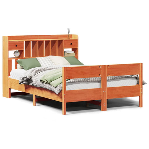 vidaXL Bookcase Bed without Mattress Wax Brown 135x190cm Double Solid Wood Pine