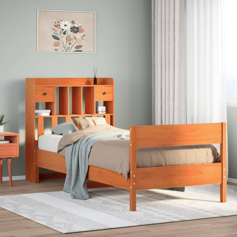 vidaXL Bookcase Bed without Mattress Wax Brown 90x190 cm Single Solid Wood Pine