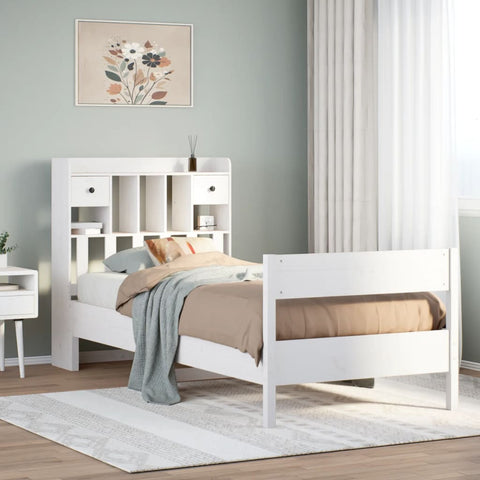 vidaXL Bookcase Bed without Mattress White 75x190 cm Small Single Solid Wood Pine