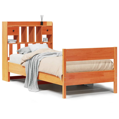 vidaXL Bookcase Bed without Mattress Wax Brown 75x190 cm Small Single Solid Wood Pine