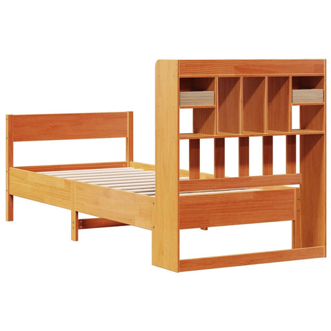 vidaXL Bookcase Bed without Mattress Wax Brown 75x190 cm Small Single Solid Wood Pine