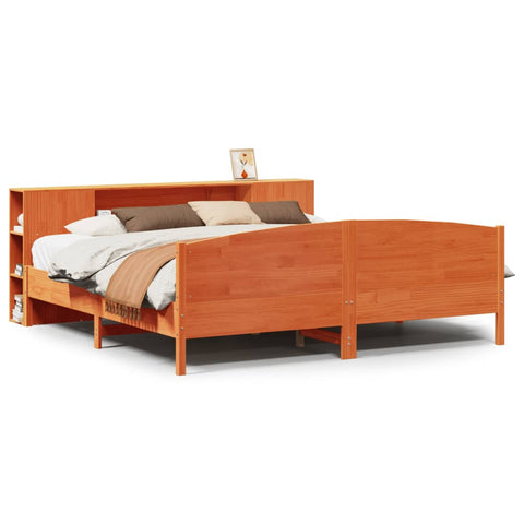 vidaXL Bookcase Bed without Mattress Wax Brown 200x200cm Solid Wood Pine