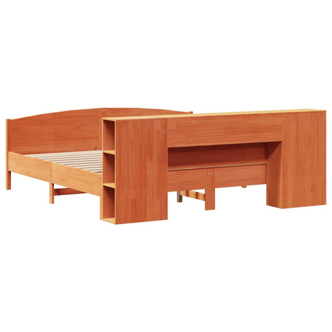 vidaXL Bookcase Bed without Mattress Wax Brown 200x200cm Solid Wood Pine
