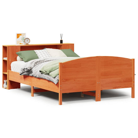 vidaXL Bookcase Bed without Mattress Wax Brown 140x190cm Solid Wood Pine
