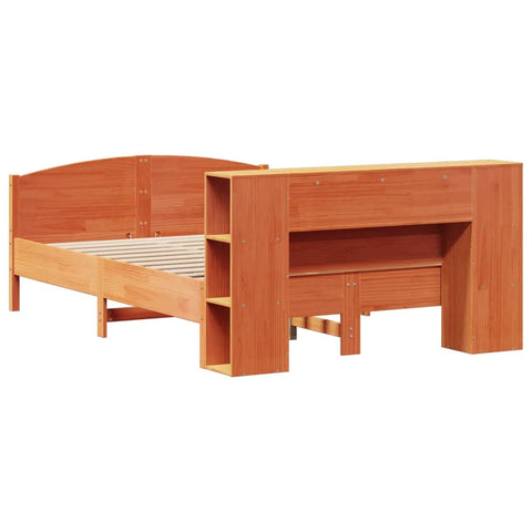 vidaXL Bookcase Bed without Mattress Wax Brown 140x190cm Solid Wood Pine