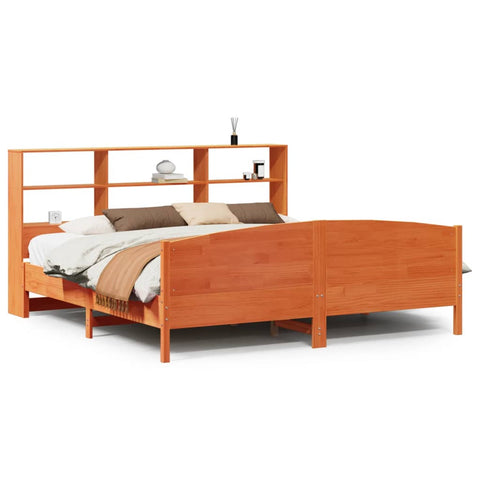 vidaXL Bookcase Bed without Mattress Wax Brown 200x200cm Solid Wood Pine