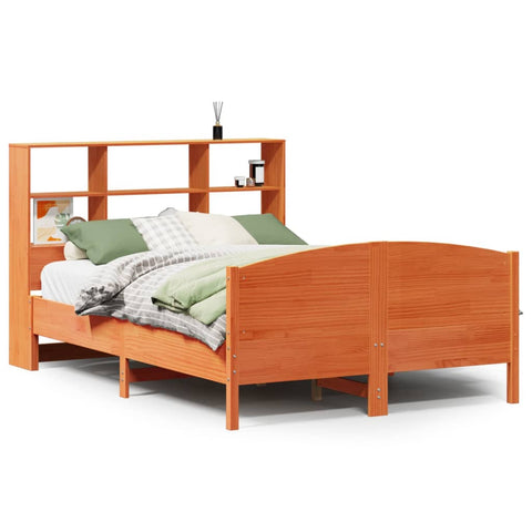 vidaXL Bookcase Bed without Mattress Wax Brown 135x190 cm Double Solid Wood Pine